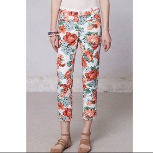 Anthropologie Floral Cropped Pants - Red and Green